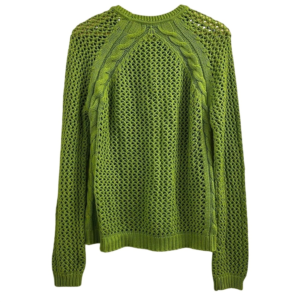 Fenn Wright Manson Large Lime Green Open Knit Cable Accent Pullover Sweater - Picture 3 of 5